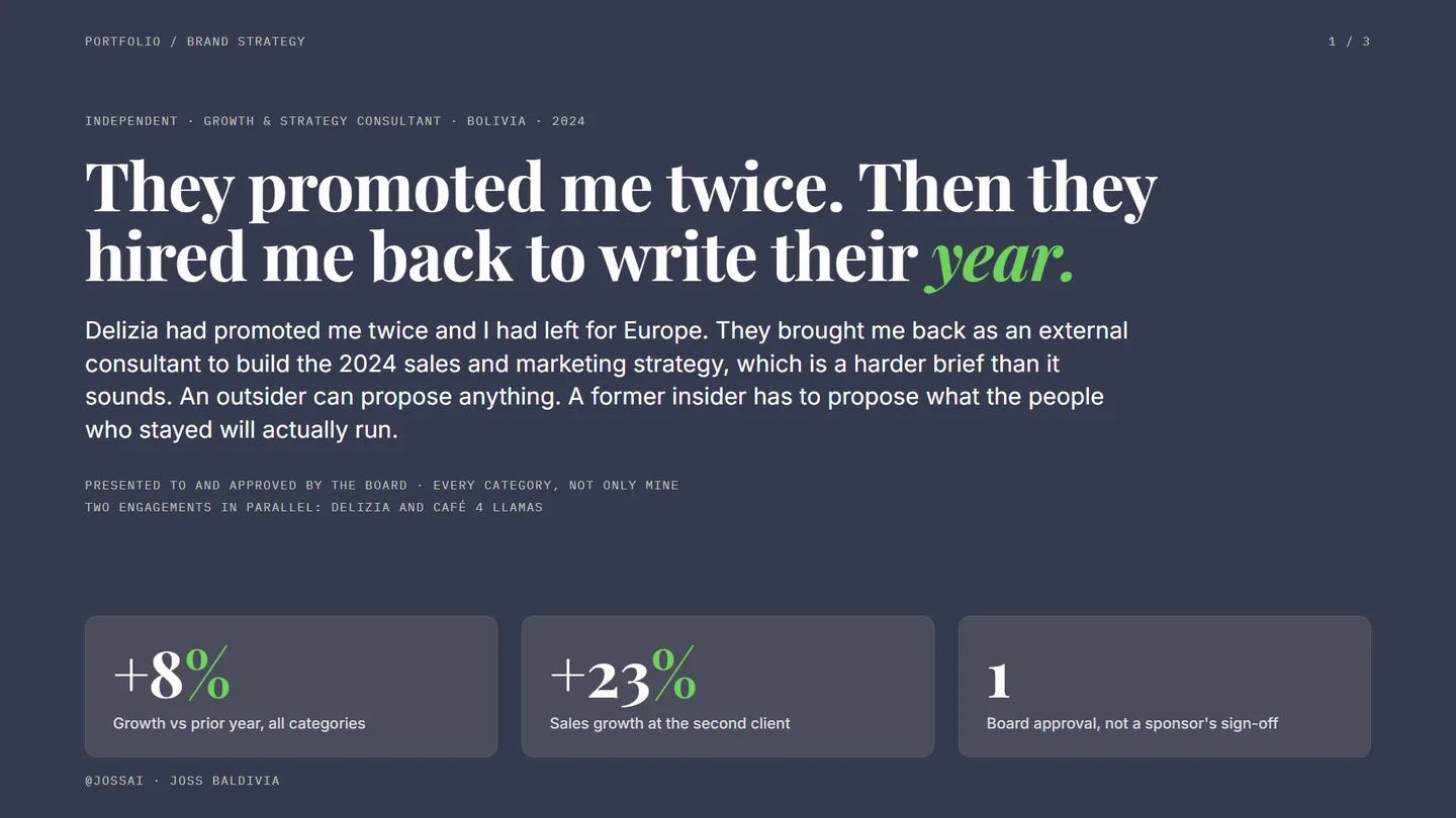 Thesis page: promoted twice, then hired back to write the year.