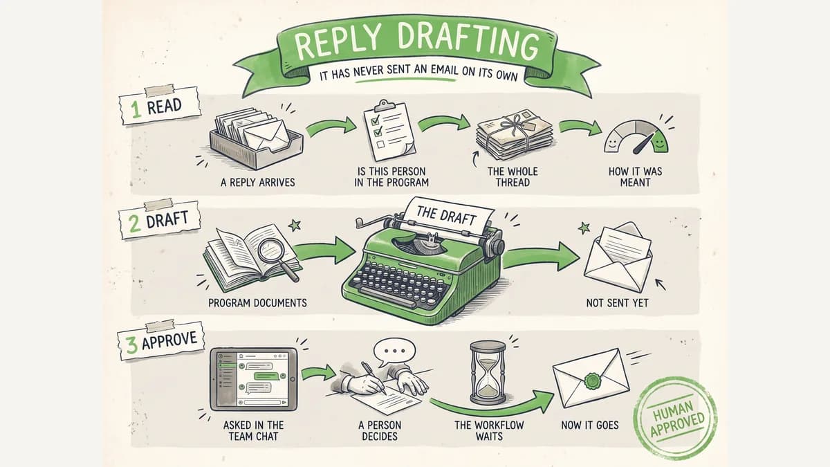 Reply drafting with the human kept in the loop